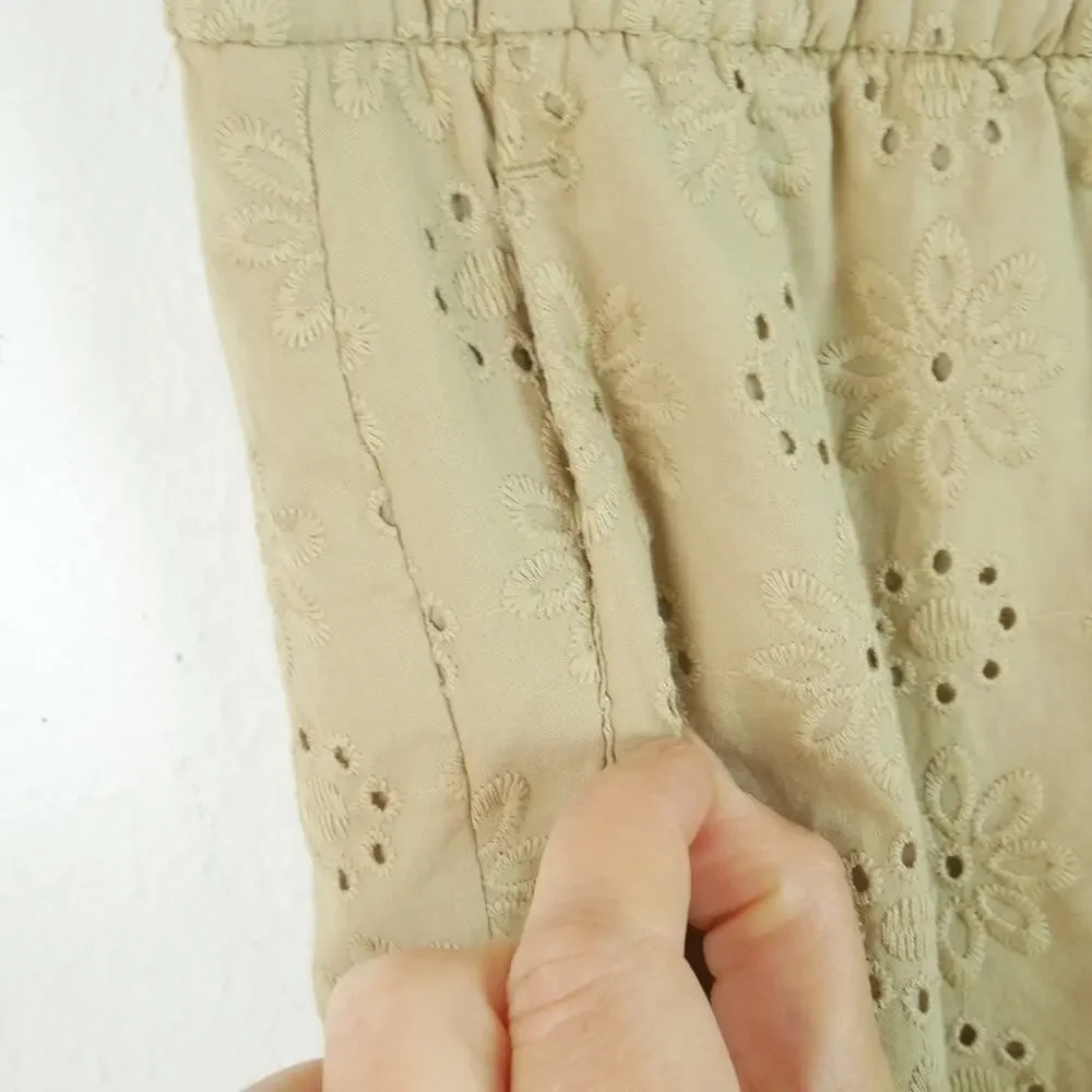 Ann Taylor Large Easy Ankle Eyelet Pants Tan Pull On Cotton Spring Crop Pockets - Picture 3 of 9